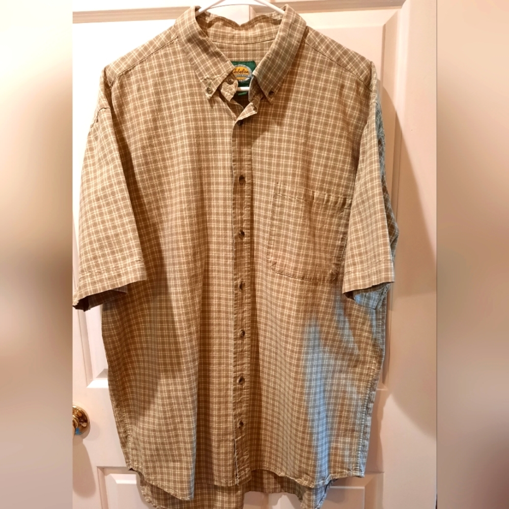 Cabelas Green Plaid Cotton Short Sleeve Button Down Shirt size XL Tall